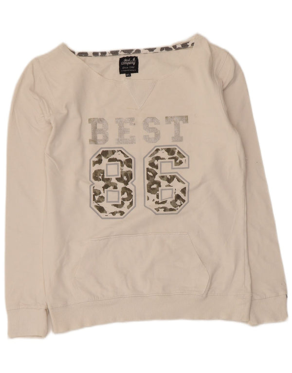 Best Company Womens Graphic Sweatshirt Jumper UK 12 Medium White Cotton