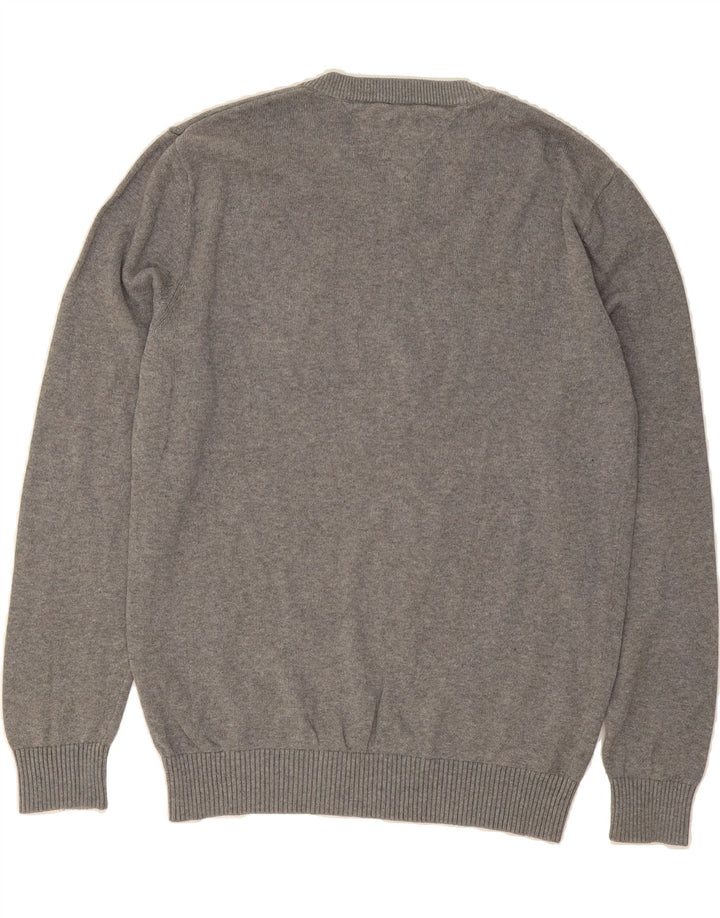 TOMMY HILFIGER Mens V-Neck Jumper Sweater Medium Grey Cotton Vintage Tommy Hilfiger and Second-Hand Tommy Hilfiger from Messina Hembry 