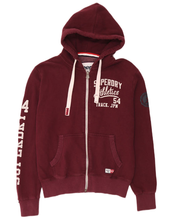 Pulover cu capota cu fermoar grafic Superdry pentru bărbați, bumbac burgundy mare