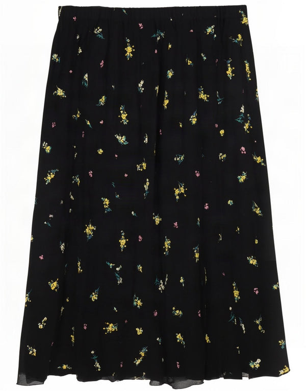 Fustă A-Line pentru femei Marks & Spencer UK 14 Large W32 Black Floral Viscose