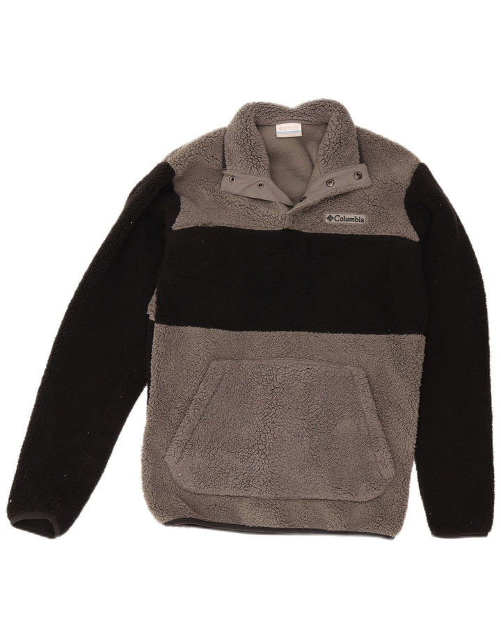 Pulover Columbia pentru bărbați, cu gât cu nasturi, fleece XS, gri, poliester color bloc