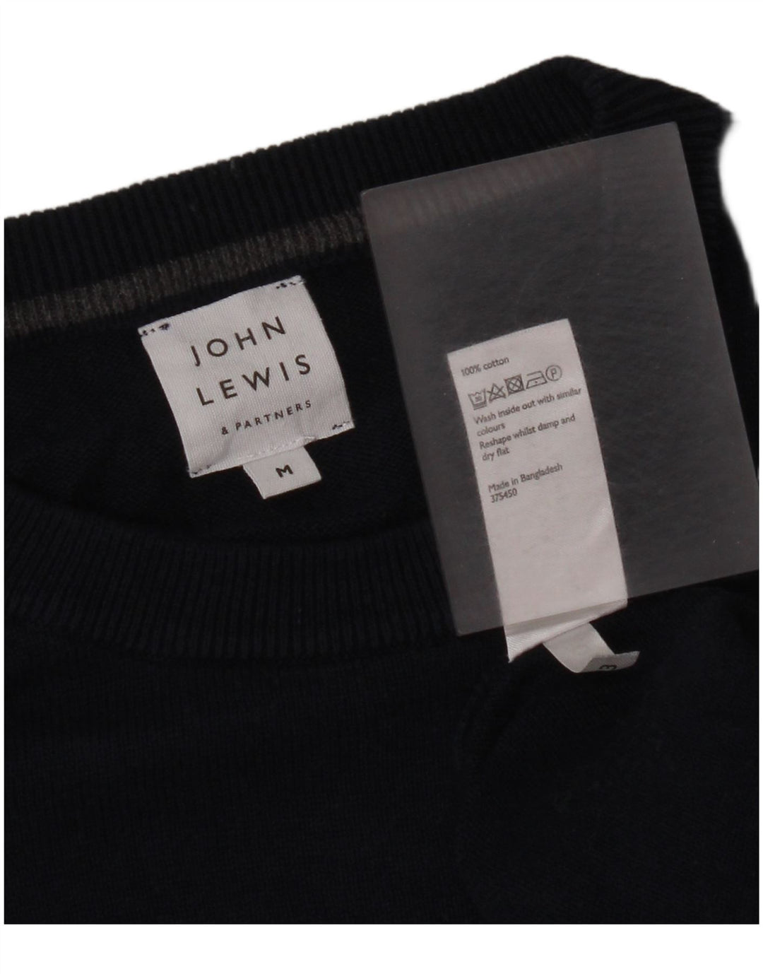Pulover John Lewis pentru bărbați cu gât roșu, bumbac mediu albastru bleumarin