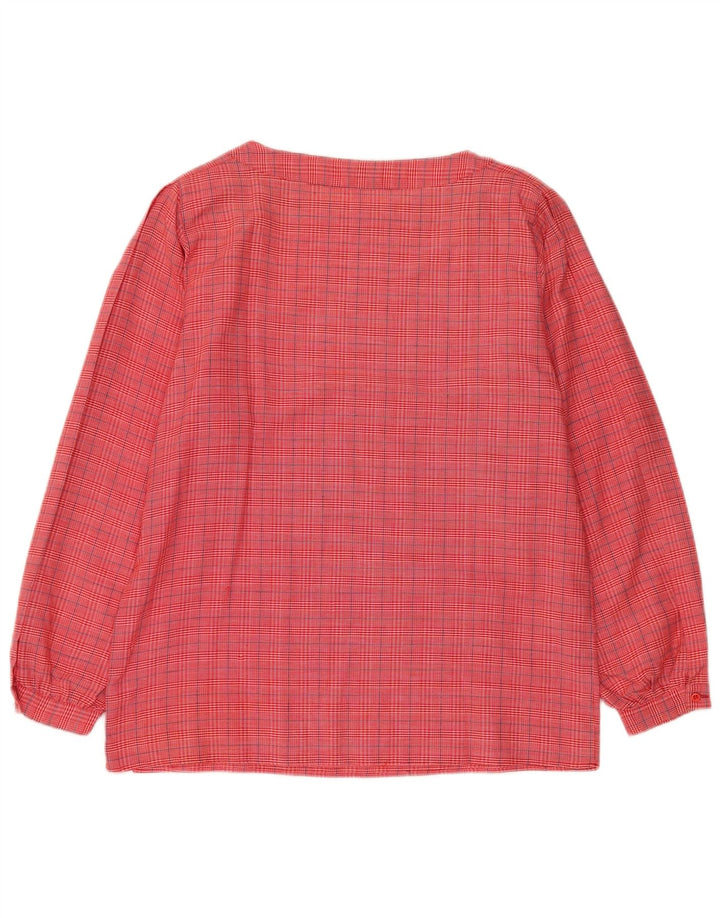 Bluză vintage cu mâneci lungi pentru femei UK 14 Medium Pink Check
