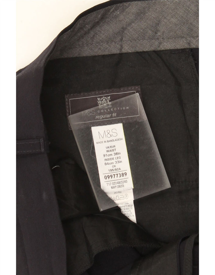 MARKS & SPENCER Pantaloni de costum pentru bărbați cu tăiere obișnuită L36 L33 poliester bleumarin