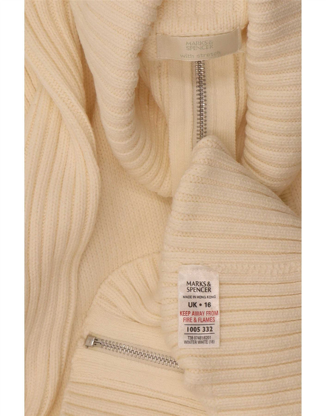 Pulover cardigan cu fermoar complet pentru femei Marks & Spencer UK 16, mare, alb