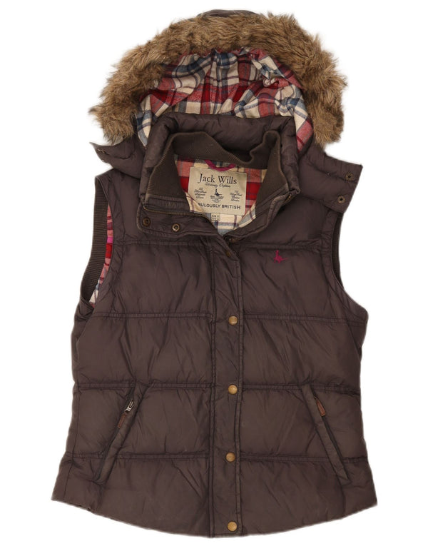 JACK WILLS Gilet căptușit cu glugă pentru femei UK 12 Medium Brown Nylon