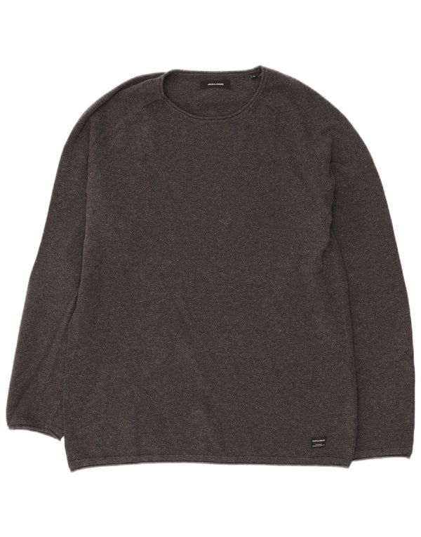 JACK & JONES Pulover pentru bărbați cu decolteu rotund XL bumbac gri