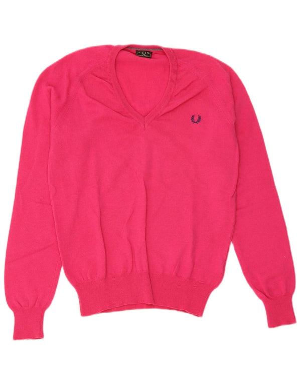 Pulover cu decolteu în V Fred Perry pentru femei, UK 18 XL, lână roz