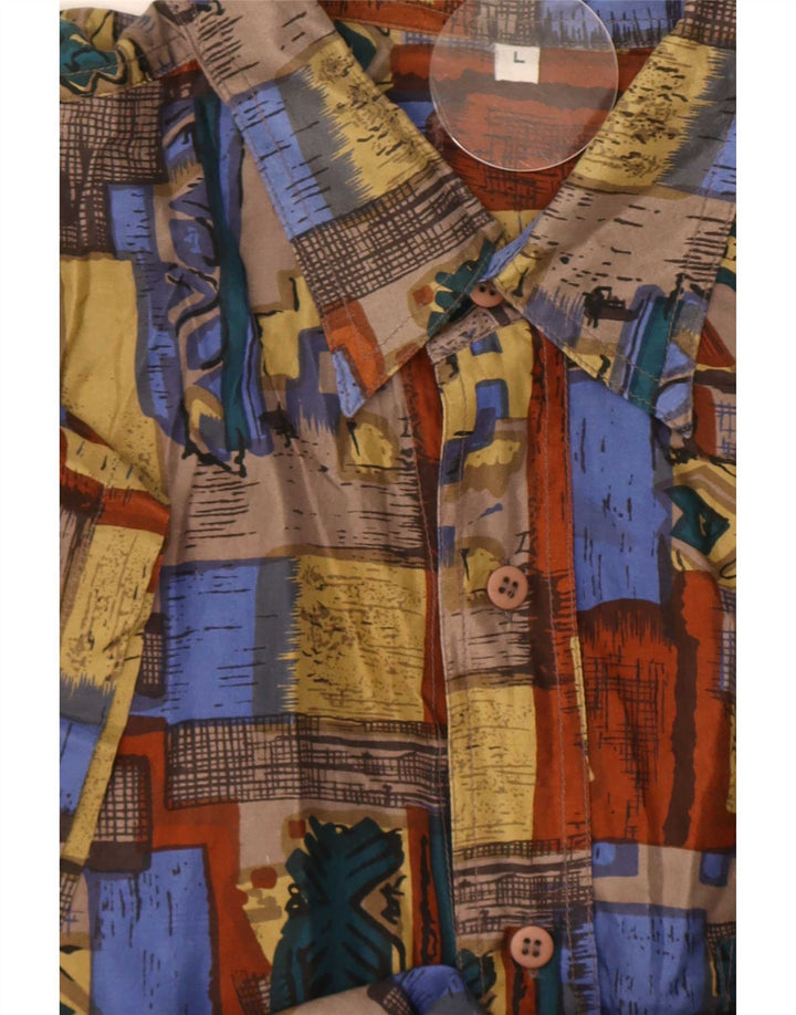 Cămașă vintage pentru bărbați cu mânecă scurtă, mare, multicoloră, din mătase moale
