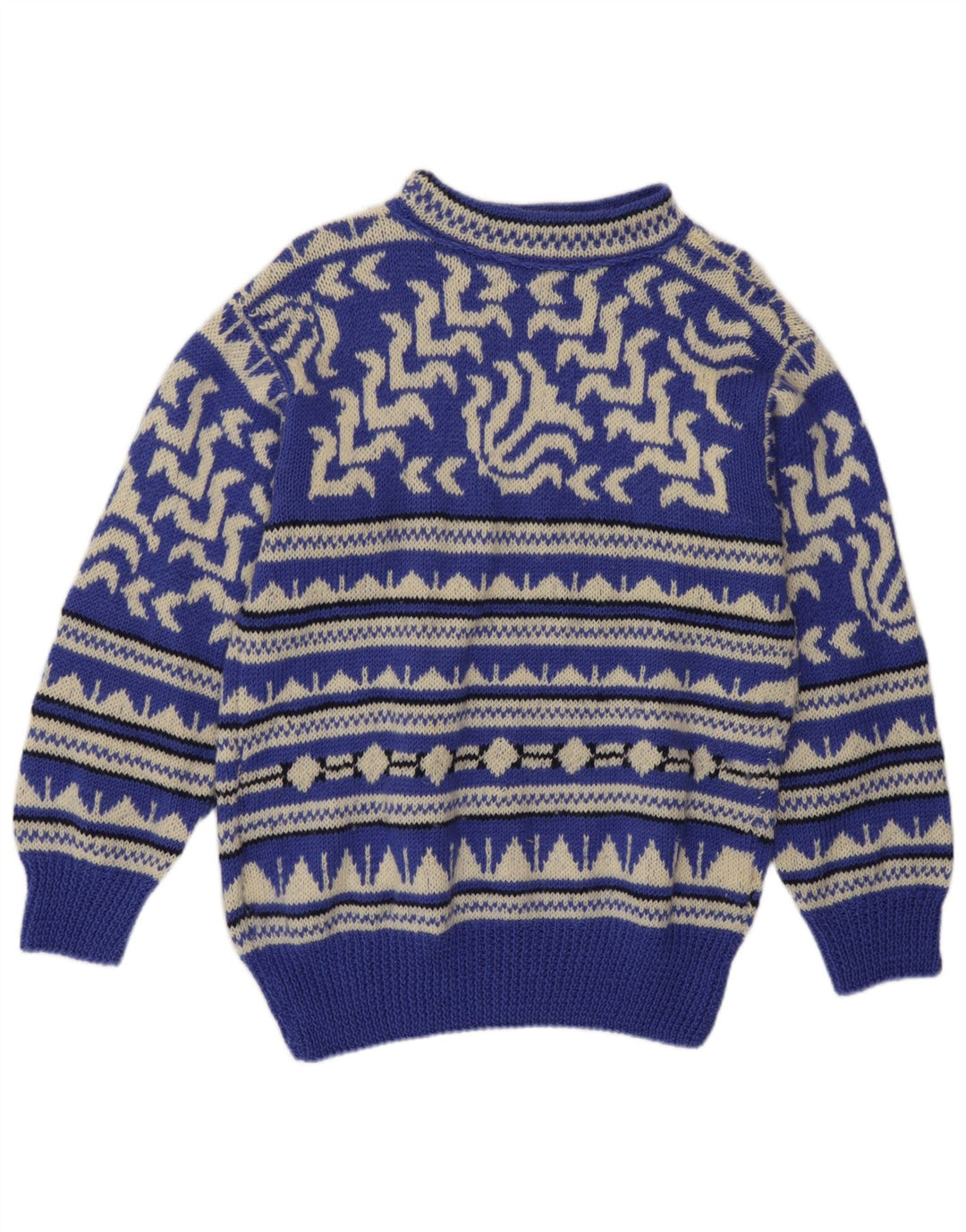 Pulover vintage pentru bărbați cu gât țestoasă, albastru mediu geometric