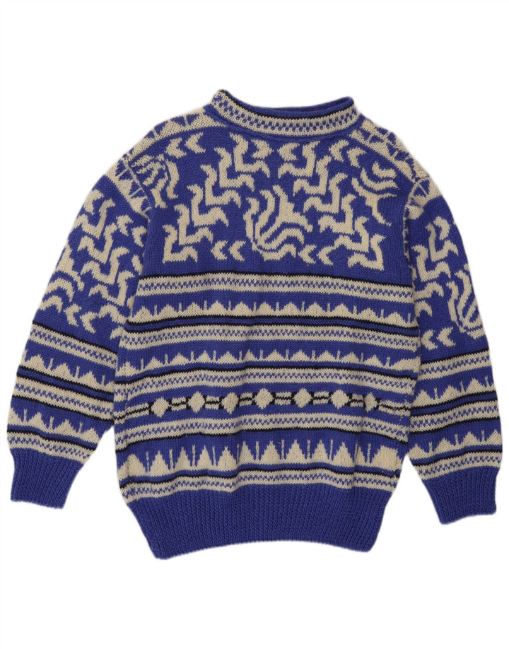 Pulover vintage pentru bărbați cu gât țestoasă, albastru mediu geometric