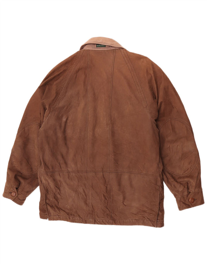 Jachetă din piele robustă pentru bărbați Henry Cottons IT 50 din piele maro mare