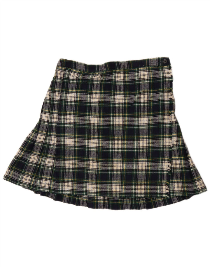 Fusta Mini Wrap Vintage pentru femei W28, carouri verde mediu