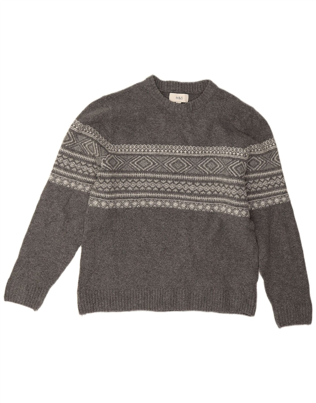 Pulover pentru bărbați Marks & Spencer, cu gât crew, mijlociu, gri Fair Isle