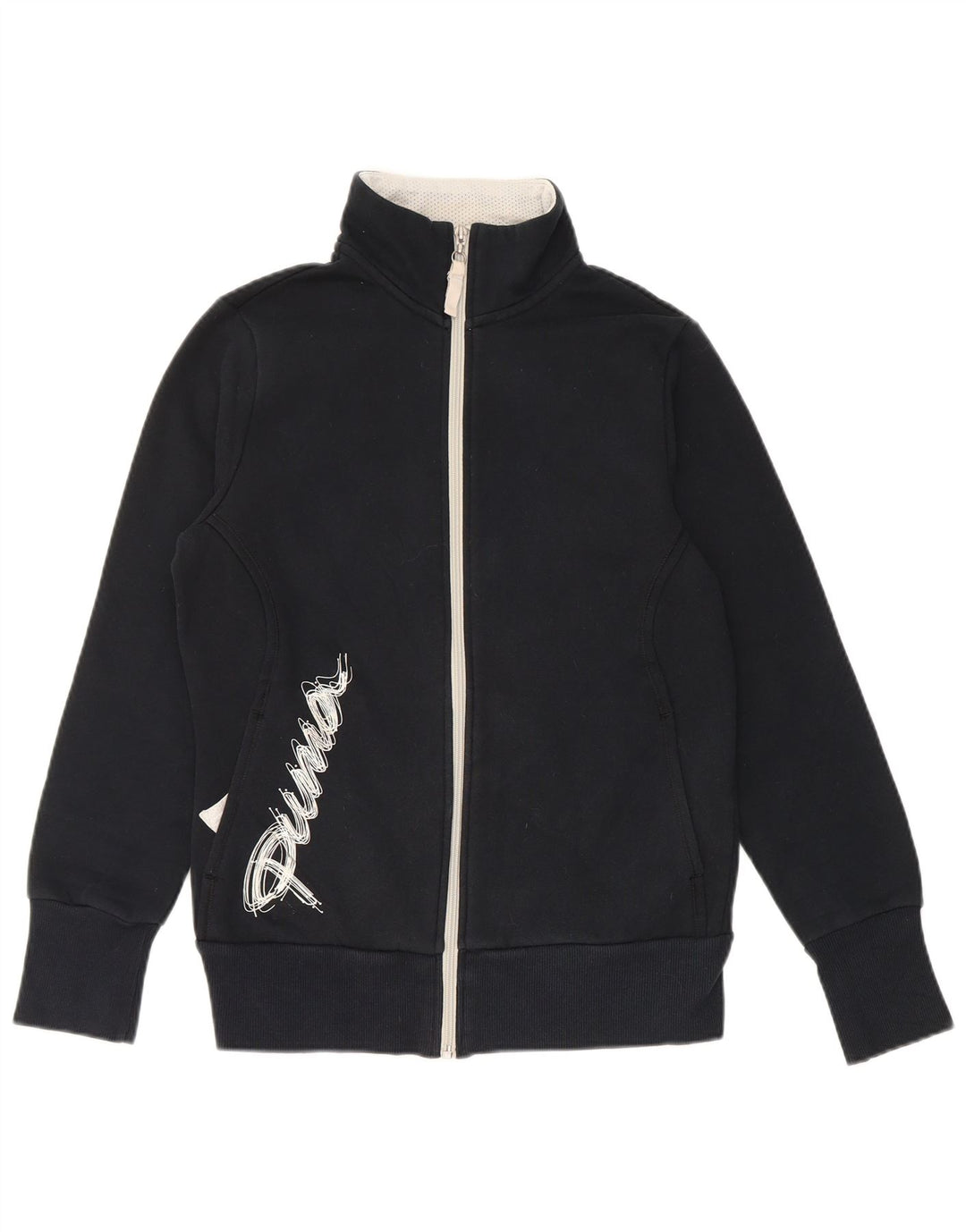 Jachetă de top pentru trening grafic PUMA pentru femei UK 12, bumbac mediu negru