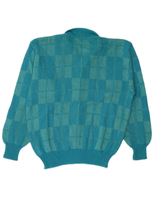 Pulover Cardigan Vintage pentru Damă UK 16 Mare Turcoaz Check Viscose