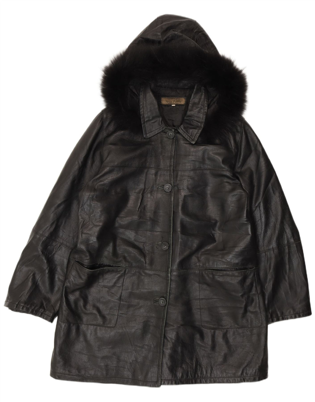 Palton din piele vintage pentru femei cu glugă IT 50 XL din piele neagră