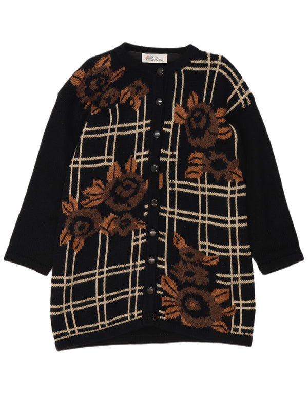 Pulover cardigan supradimensionat cu paragate Bellina pentru femei UK 10 mic, negru, floral