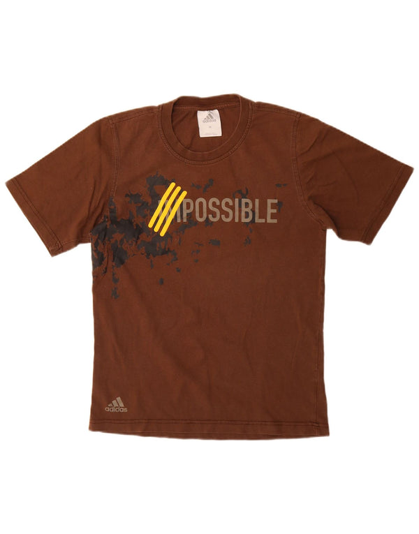 Adidas Womens Graphic T-Shirt Top UK 12 Medium Brown Cotton