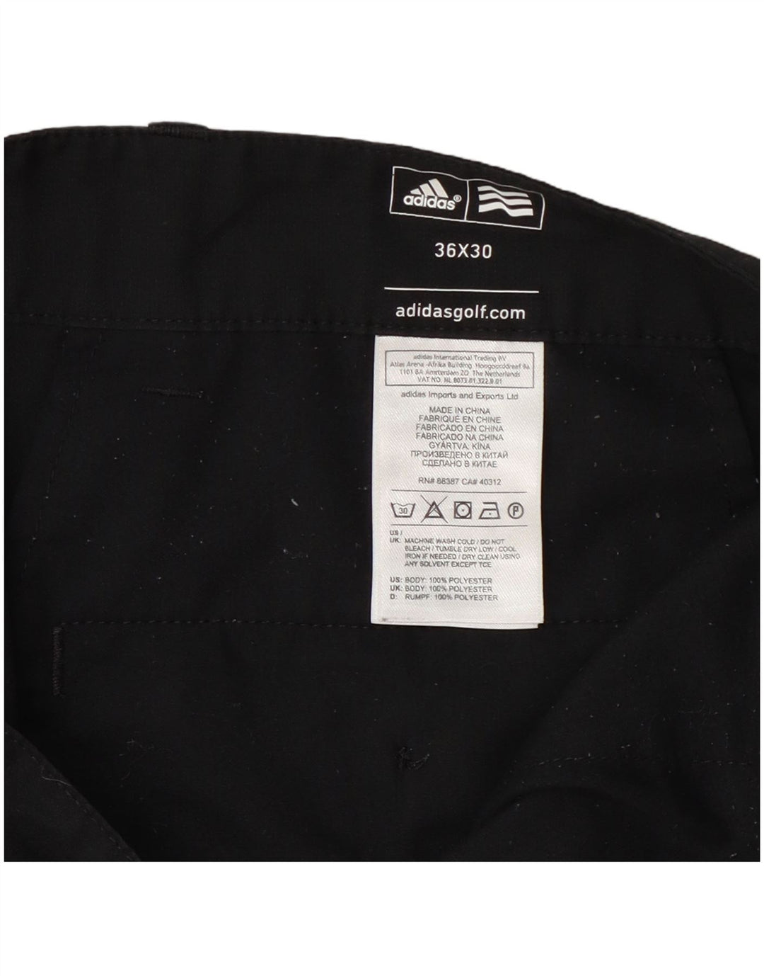 Pantaloni chino drepți pentru bărbați Adidas W36 L30 poliester negru