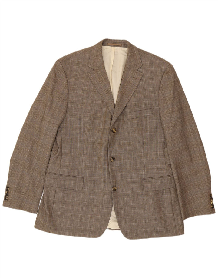 Jachetă pentru bărbați Hugo Boss cu 3 nasturi EU 56 3XL Lână virgină cu carouri maro