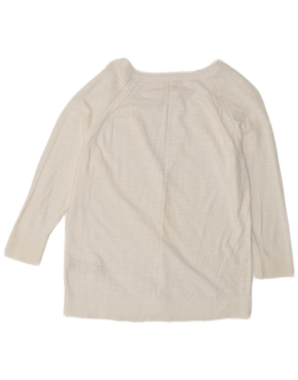 Pulover cardigan pentru femei Fat Face cu mâneci 3/4 UK 12 Bumbac alb mediu