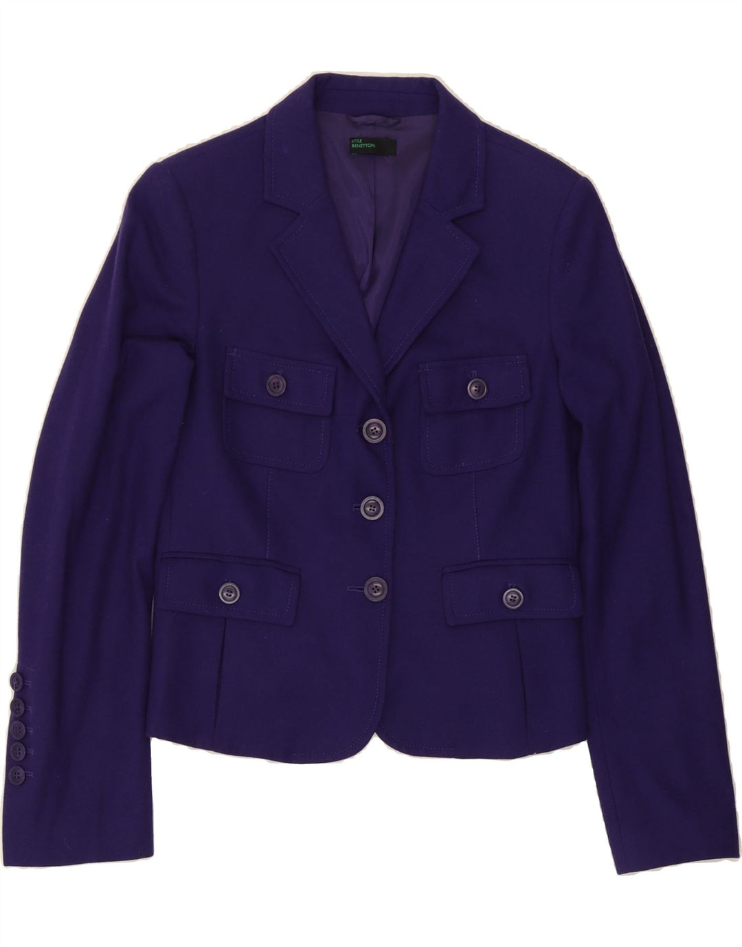 BENETTON Womens 3 Button Blazer Jacket UK 12 Medium Purple Vintage Benetton and Second-Hand Benetton from Messina Hembry 
