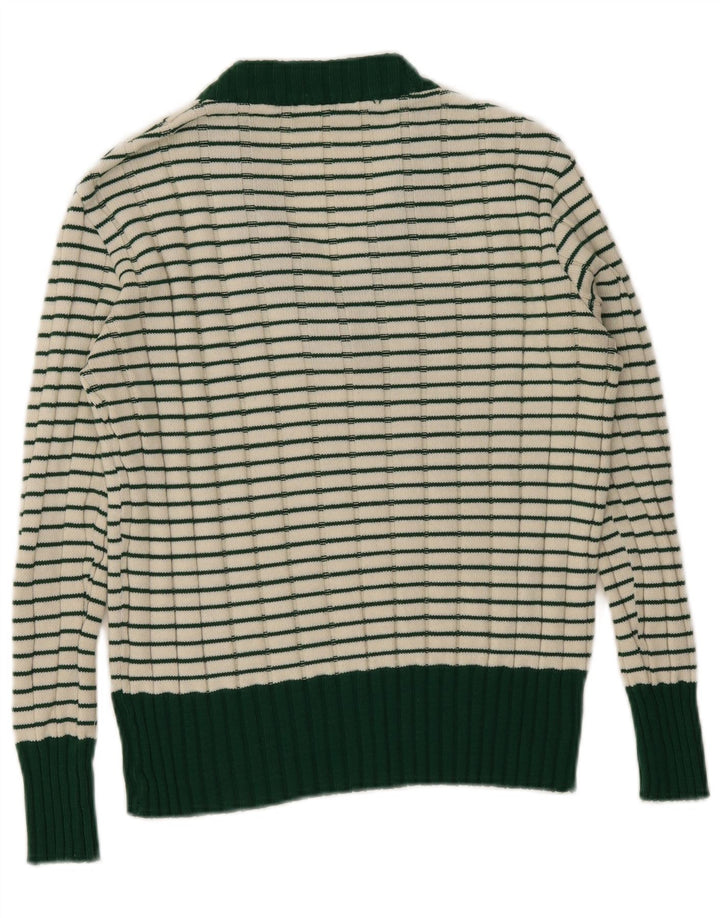 Pulover vintage pentru femei cu decolteu în V IT 42 verde mediu cu dungi