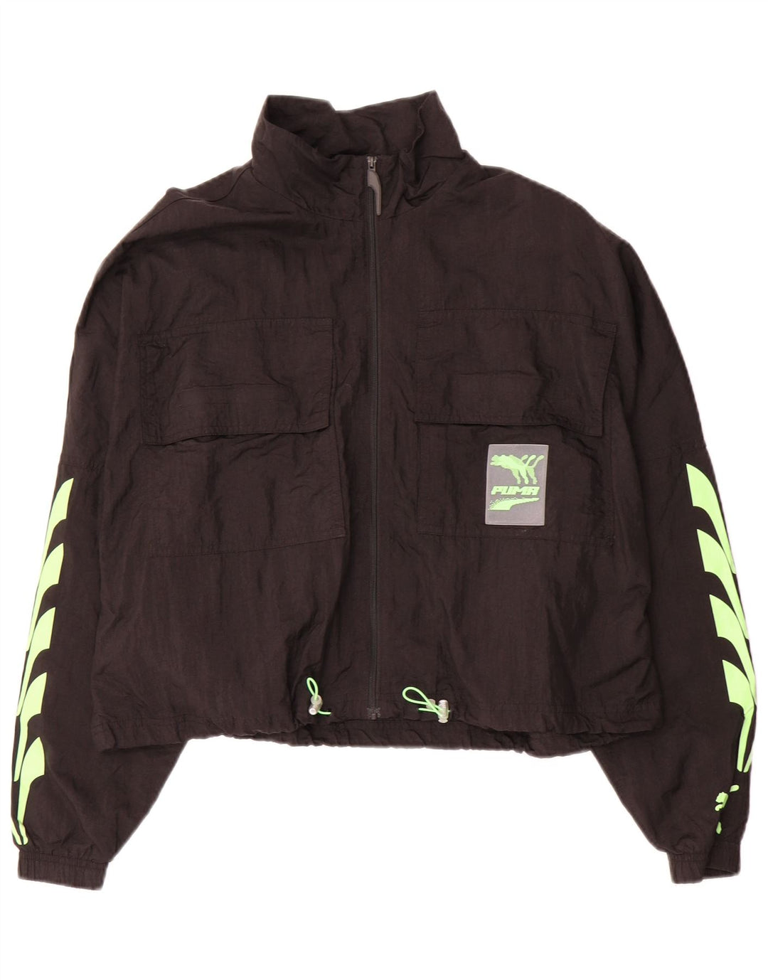 Jachetă de trening supradimensionată PUMA Crop Graphic pentru femei UK 16 Large Black