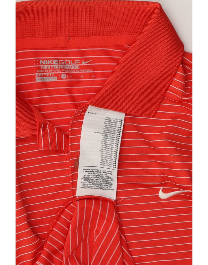 Tricou polo Nike Dri Fit pentru bărbați, poliester cu dungi roșii medii