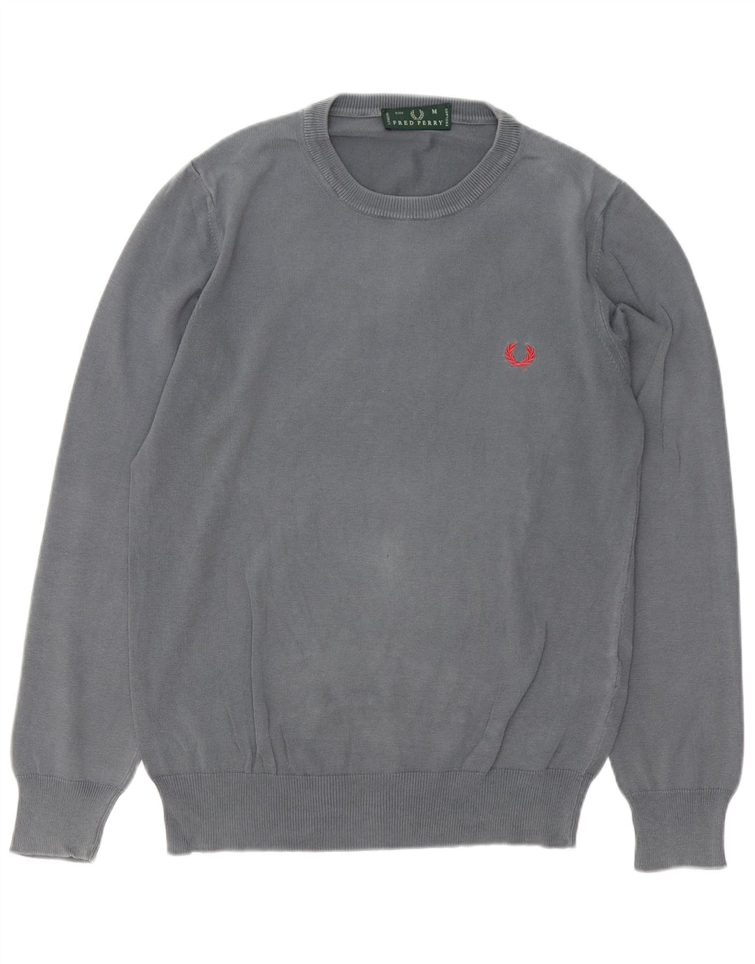 FRED PERRY Pulover pentru bărbați cu gât roșu, bumbac, gri mediu