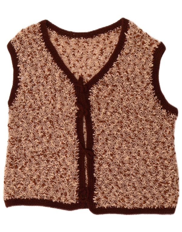Cardigan vintage fără mâneci pentru femei UK 14 mare maro pete