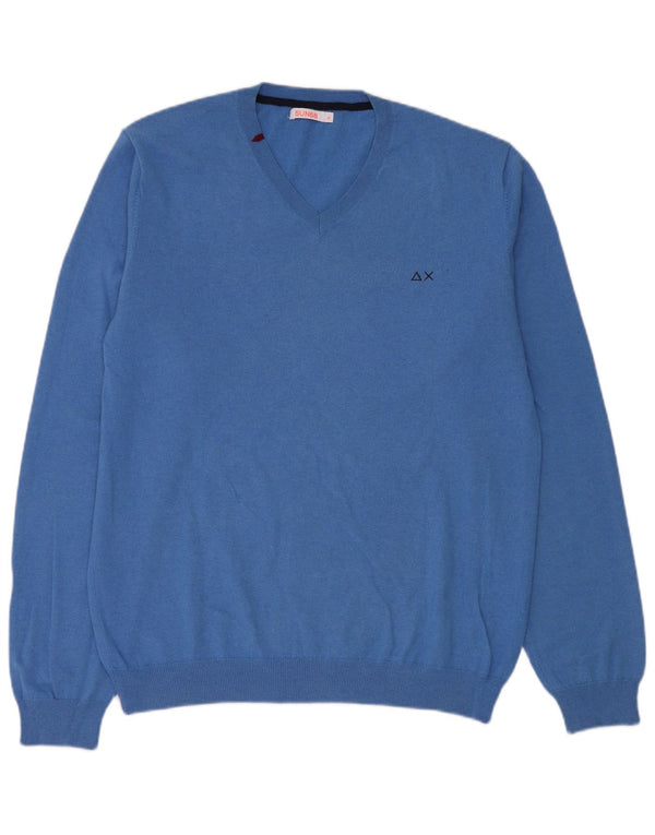 Sun68 Pulover cu decolteu în V pentru femei UK 18 XL Lână merinos albastră
