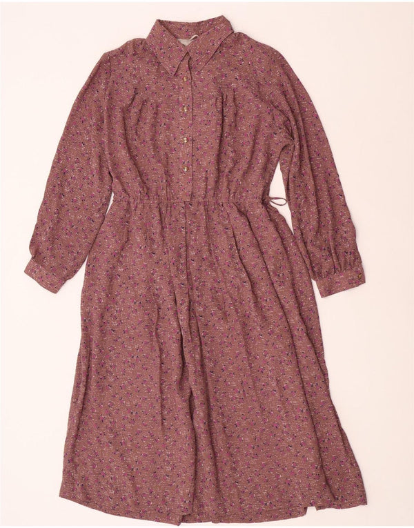 Rochie cămașă tip pulover pentru femei vintage UK 12 Maro Mediu Floral