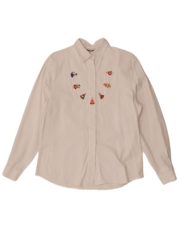 Bluză cămașă cu grafică Naracamicee pentru femei UK 14 Medium White Ethnic