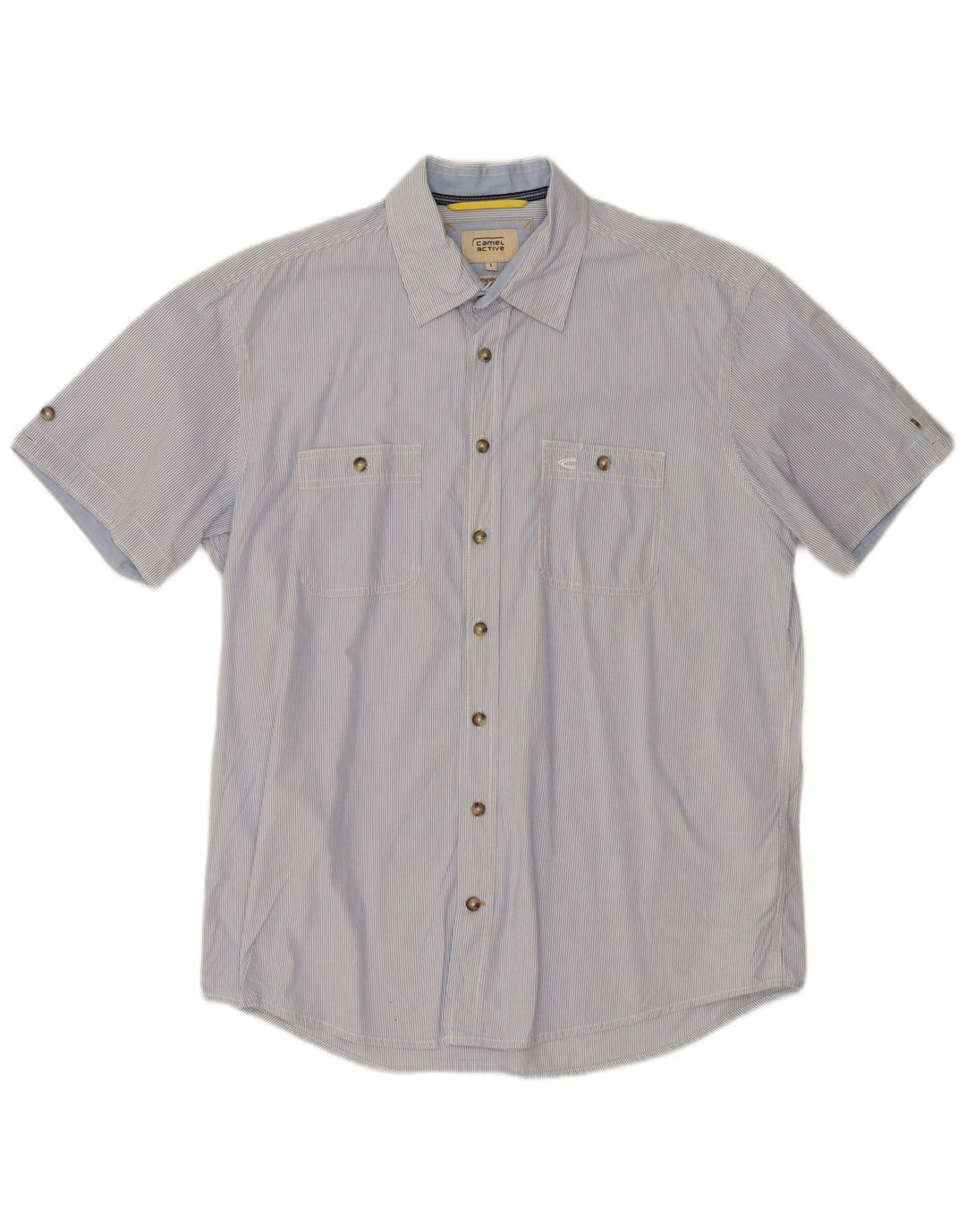 CAMEL ACTIVE Mens Regular Fit Short Sleeve Shirt Large Blue Striped Cotton
