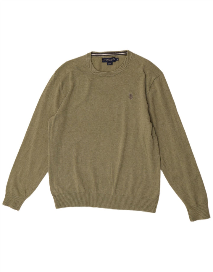 U.S. Polo Assn. Pulover pentru bărbați cu decolteu, verde mediu, poliester