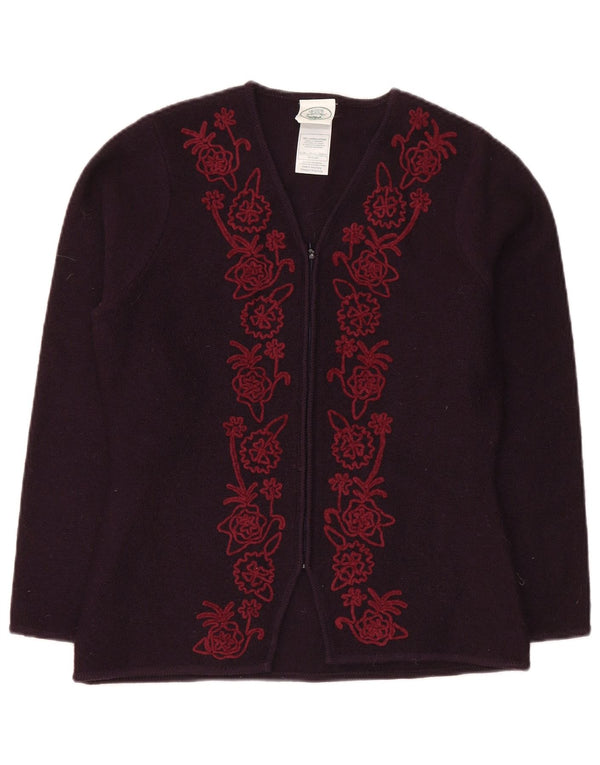 Pulover cardigan pentru femei Laura Ashley UK 12 Lână florală violet mediu