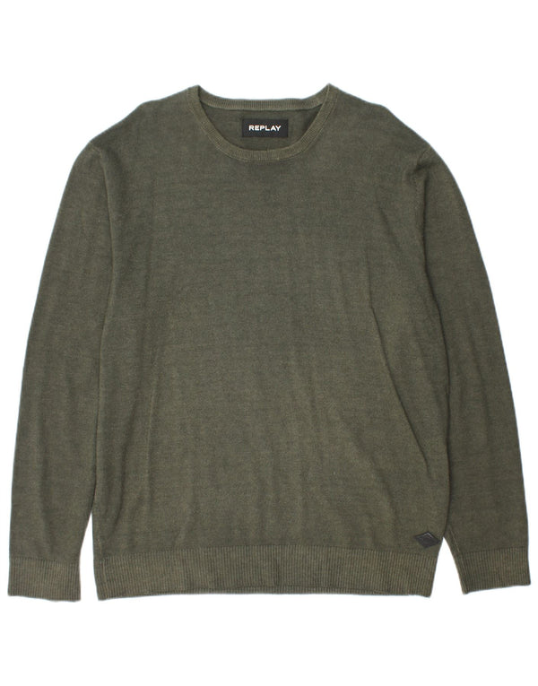 REPLAY Pulover pentru bărbați cu gât de barcă XL Lână kaki