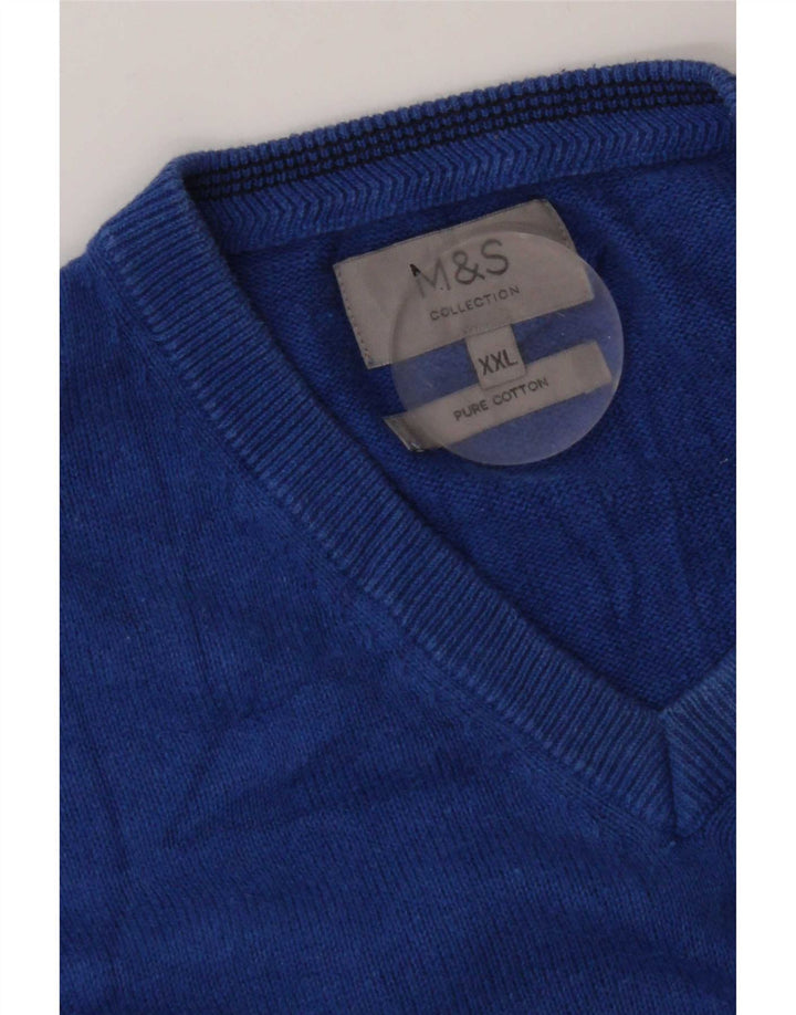 Pulover cu decolteu în V pentru bărbați Marks & Spencer, bumbac albastru 2XL