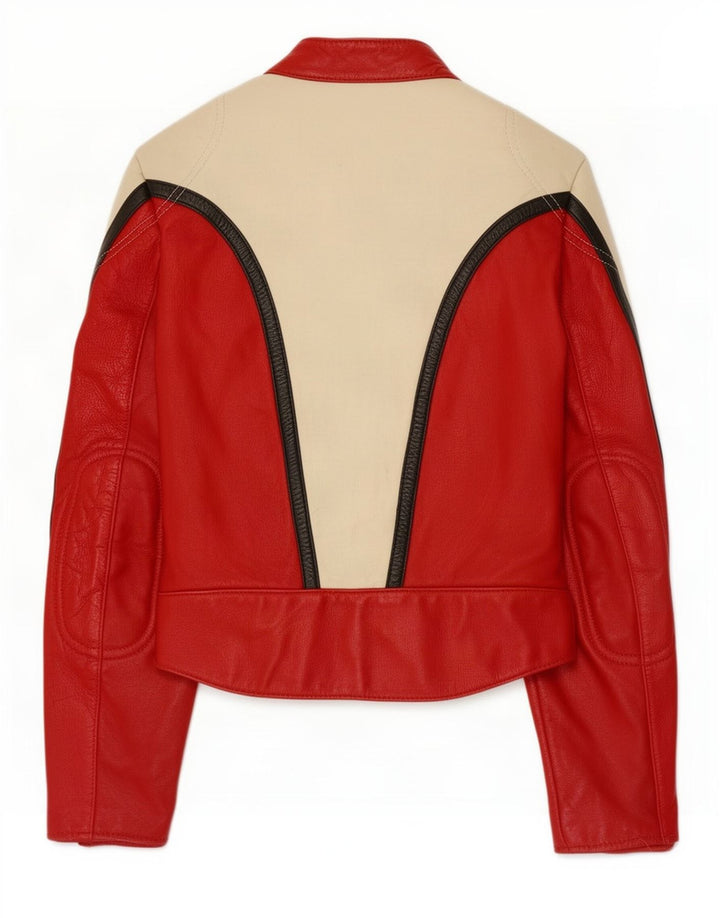 Jachetă vintage din piele pentru bărbați EU 48 Roșu mediu Colorblock
