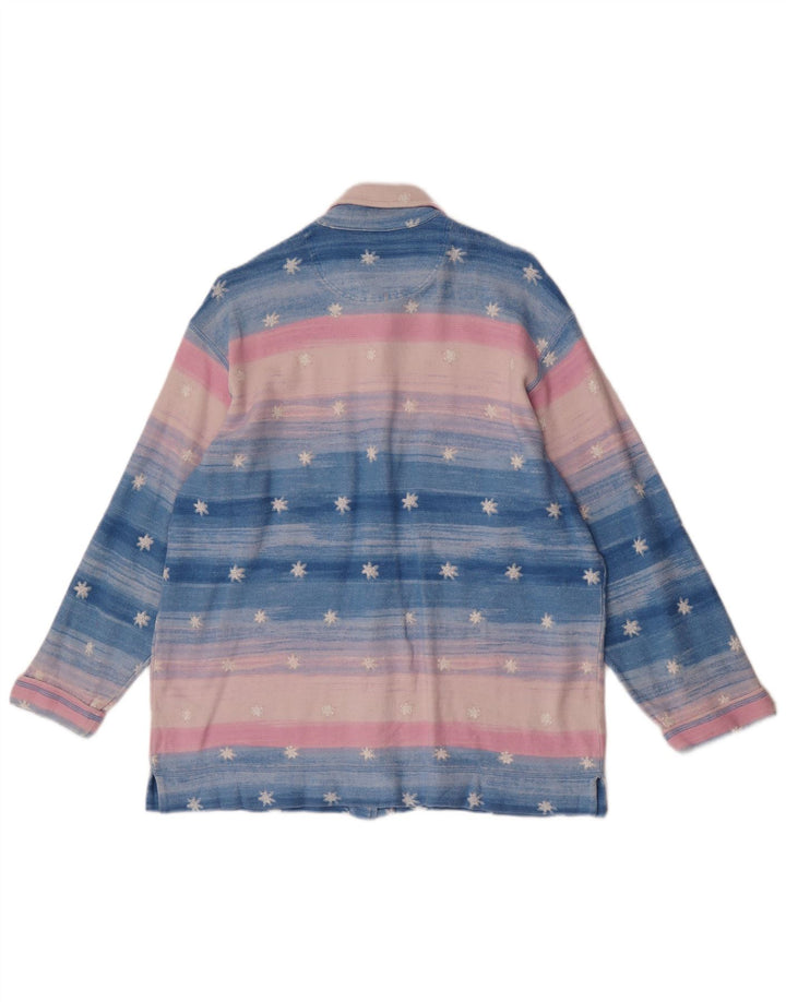 Bluză de cămașă cu model abstract pentru femei vintage UK 16, mare, cu dungi albastre