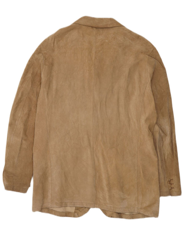 Jachetă pentru bărbați VINTAGE din piele intoarsa cu 3 nasturi UK 44 2XL piele bej