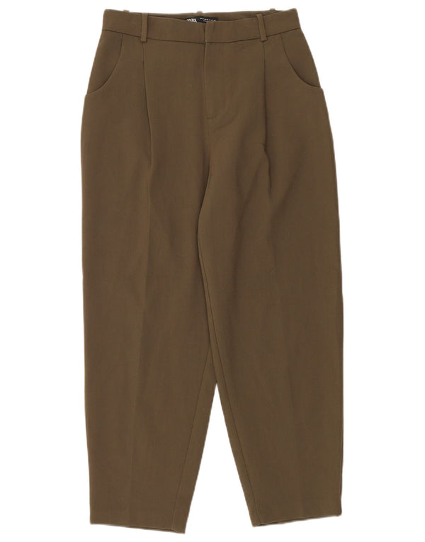 Pantaloni tăiați cu talie înaltă pentru femei Zara UK 6 XS L29 L25 Verde