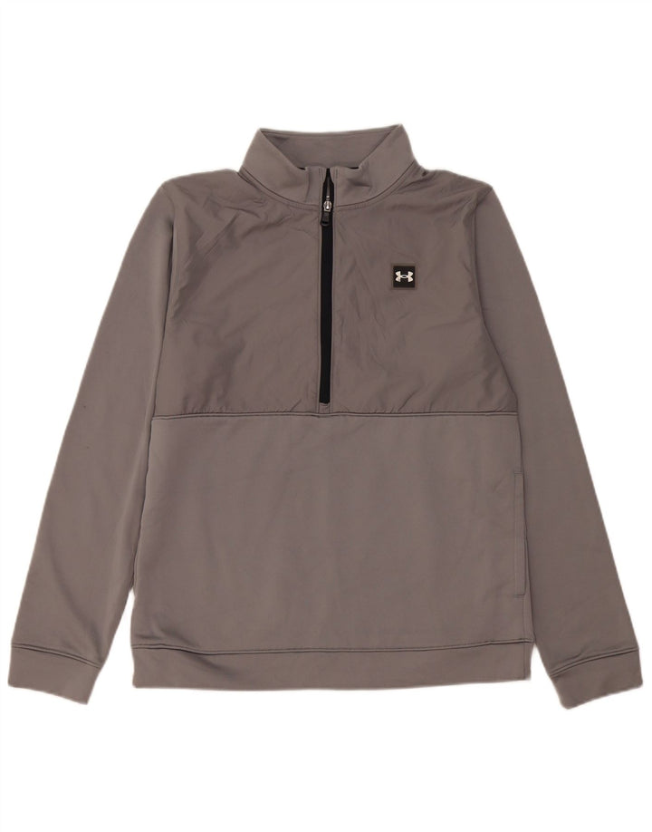 Pulover pentru băieți Under Armour, cu fermoar, cu gât, 13-14 ani, XL, poliester gri