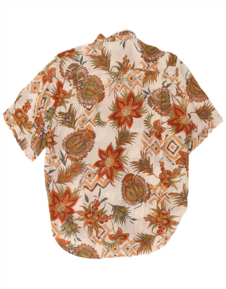 Cămașă vintage cu mânecă scurtă pentru femei EU 42, mare, alb, cu flori