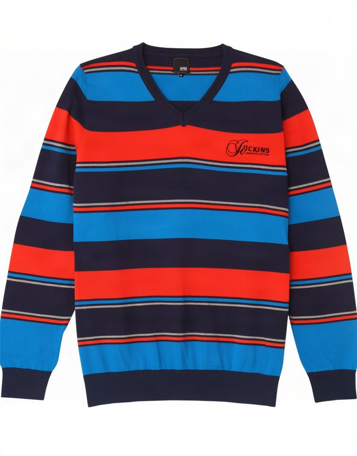 Pulover Jack & Jones pentru bărbați, cu decolteu în V, bumbac cu dungi medii, multicolore