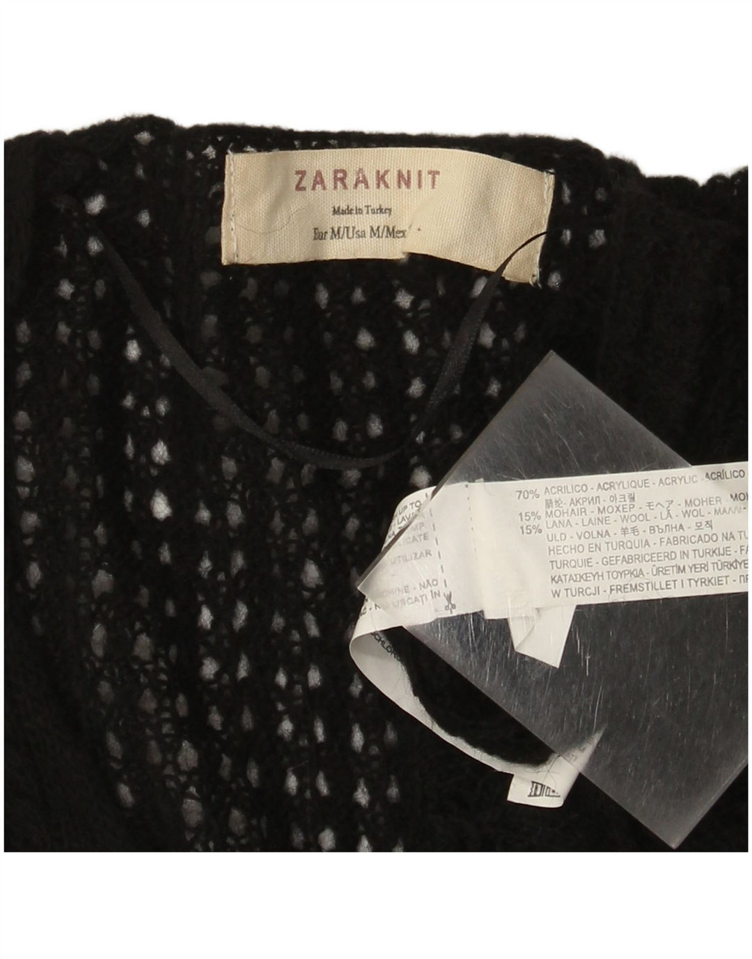 Pulover pentru femei cu decolteu în V Zara UK 12 Medium Negru Acrilic