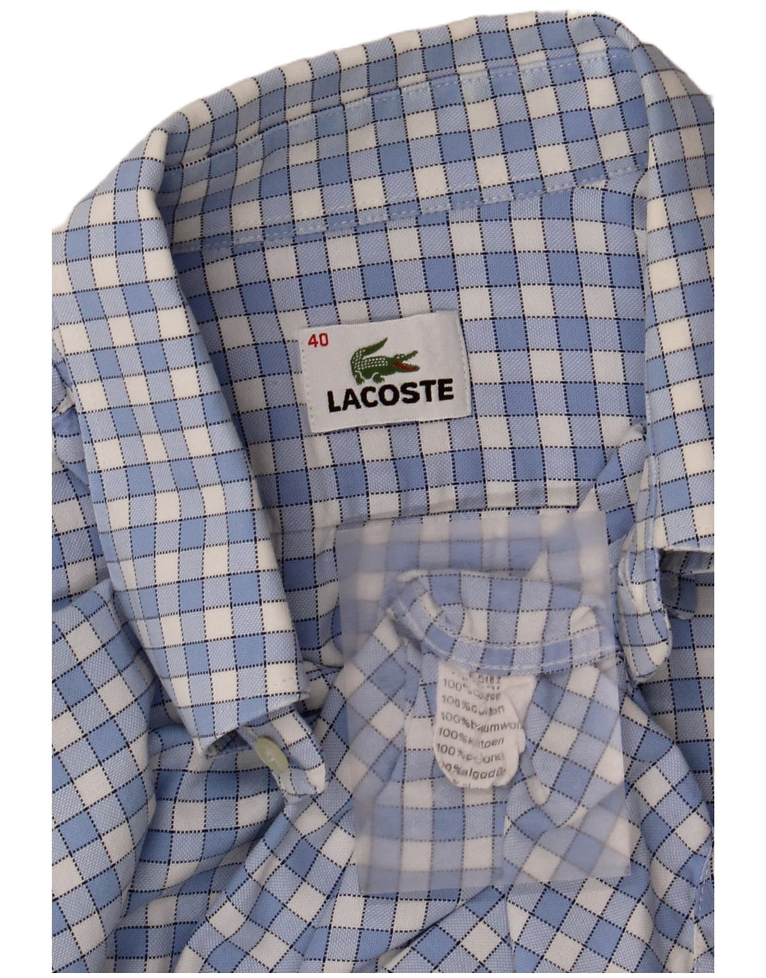Cămașă pentru bărbați Lacoste Mărimea 40 Bumbac cu carouri albastru mediu