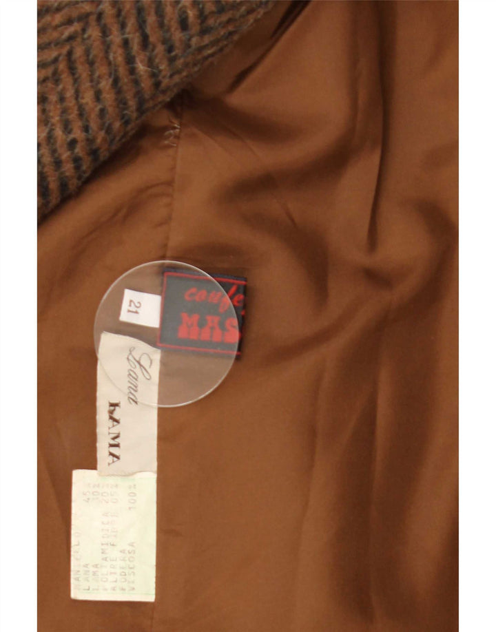 Palton dublu pentru femei vintage UK 14, lână mare maro cu oase